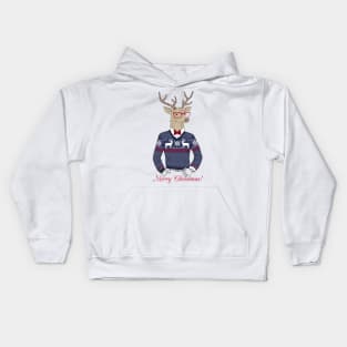 Hand Drawn Vector Illustration of Deer Hipster in Jacquard Sweater Kids Hoodie